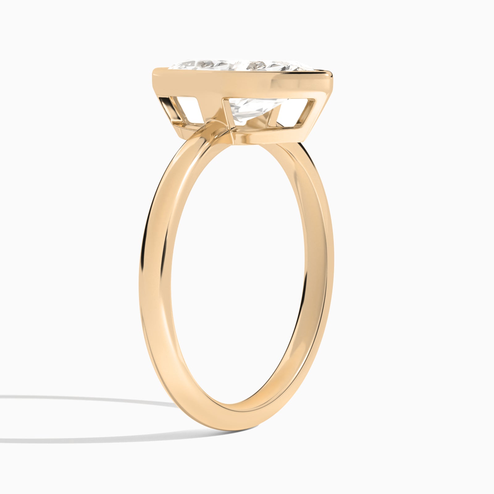 Marquise Elle 2mm Bezel Solitaire Diamond Engagement Ring In 14K Rose Gold, Angle View