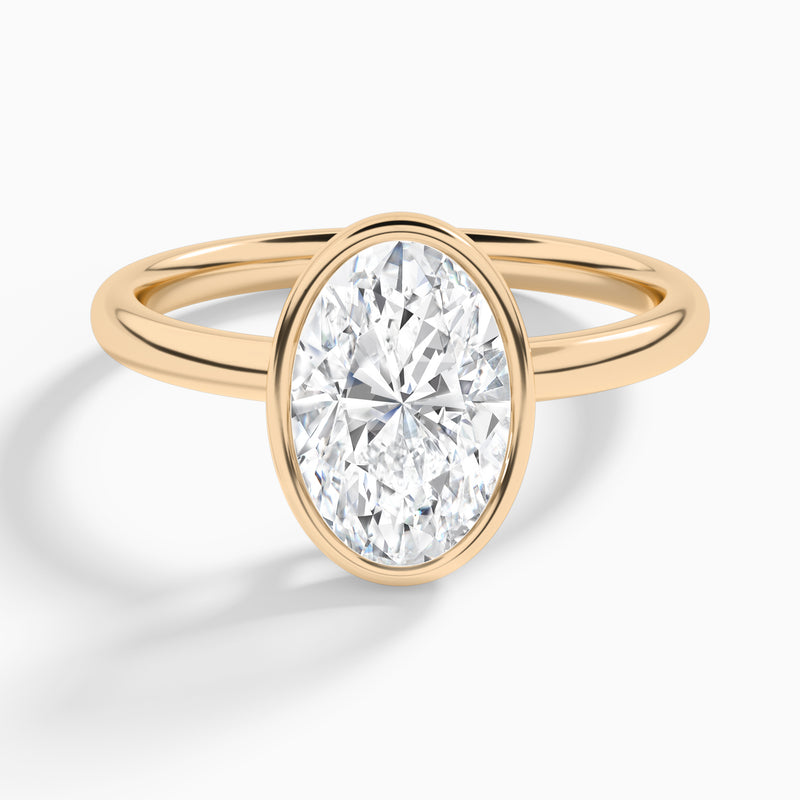 Oval Elle 2mm Bezel Solitaire Diamond Engagement Ring In 14K Rose Gold - Lucenjuri
