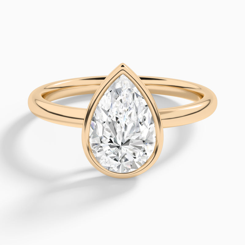 Pear Elle 2mm Bezel Solitaire Diamond Engagement Ring In 14K Rose Gold - Lucenjuri