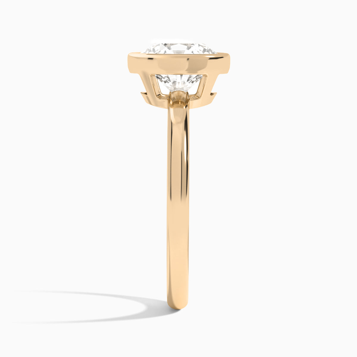 Round Elle 2mm Bezel Solitaire Diamond Engagement Ring In 14K Rose Gold, Side View
