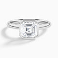 Asscher Elle 2mm Bezel Solitaire Diamond Engagement Ring In 18K White Gold - Lucenjuri