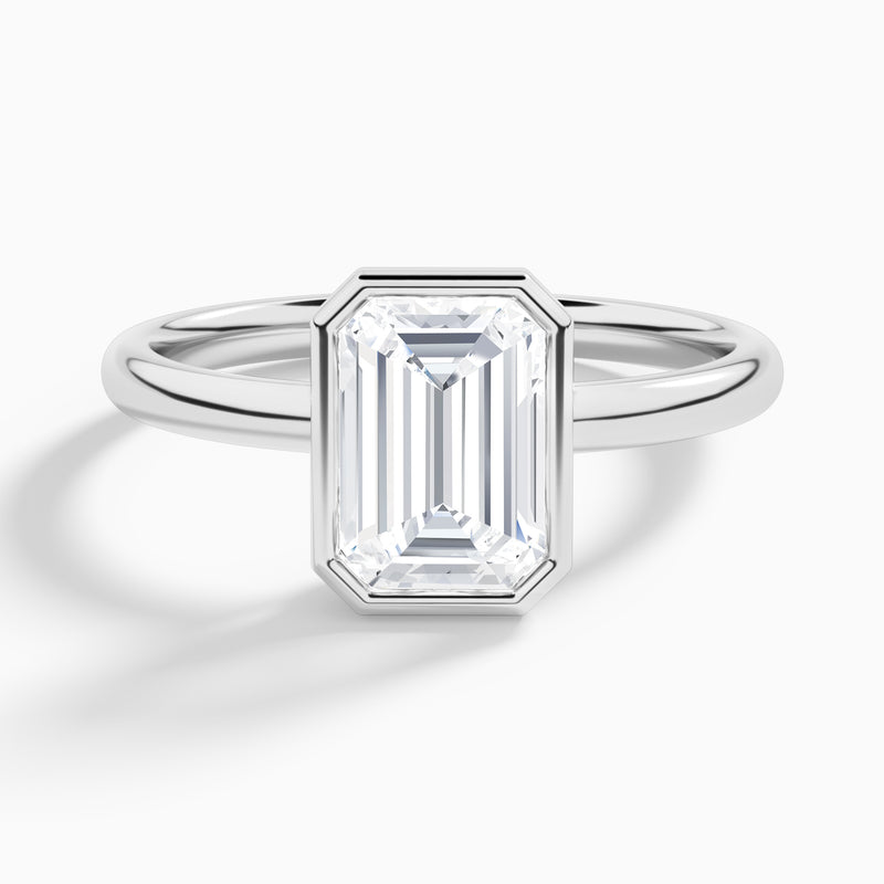 Emerald Elle 2mm Bezel Solitaire Diamond Engagement Ring In 18K White Gold - Lucenjuri