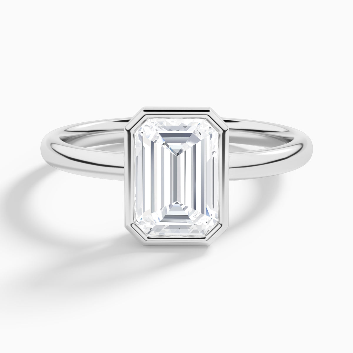 Emerald Elle 2mm Bezel Solitaire Diamond Engagement Ring In 18K White Gold - Lucenjuri