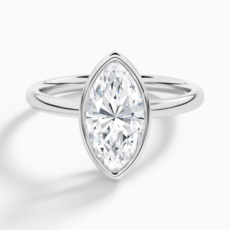Marquise Elle 2mm Bezel Solitaire Diamond Engagement Ring In 18K White Gold - Lucenjuri