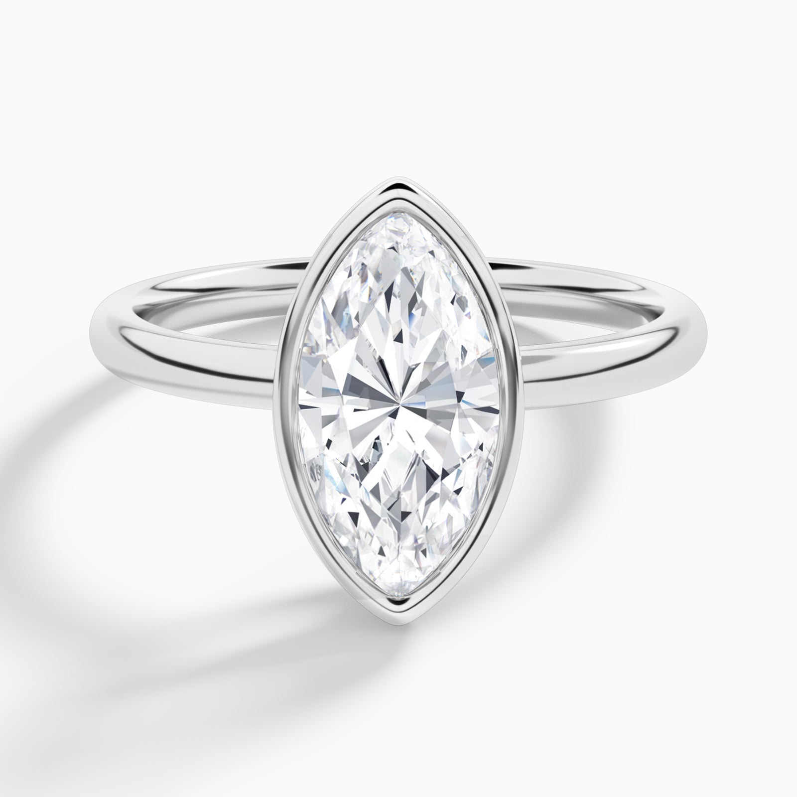 Marquise Elle 2mm Bezel Solitaire Diamond Engagement Ring In 18K White Gold - Lucenjuri