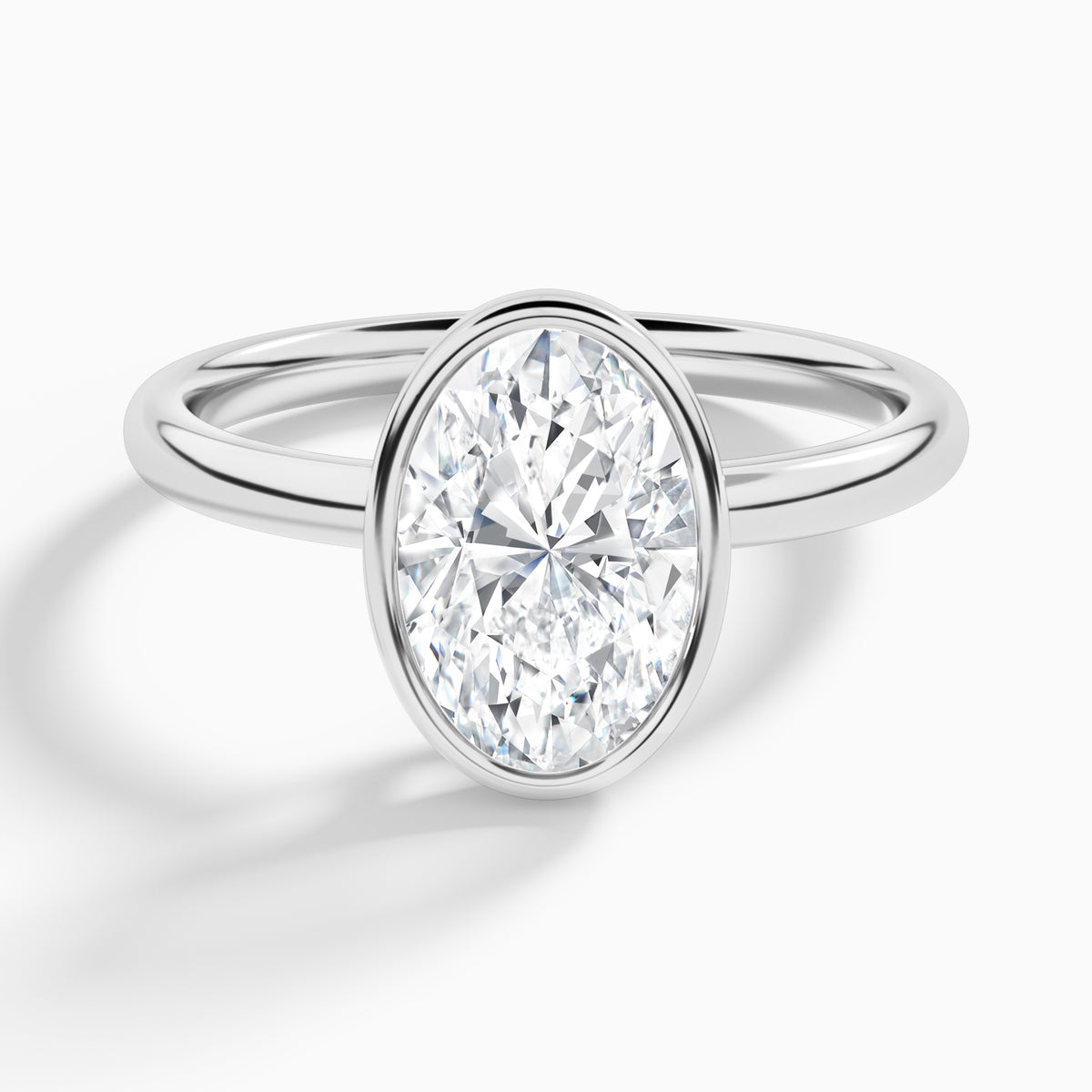 Oval Elle 2mm Bezel Solitaire Diamond Engagement Ring In 18K White Gold - Lucenjuri