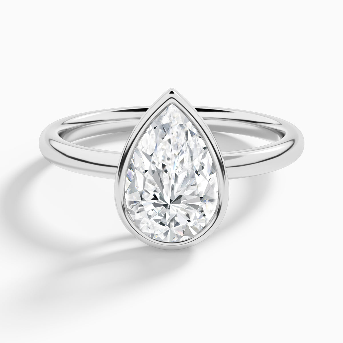 Pear Elle 2mm Bezel Solitaire Diamond Engagement Ring In 18K White Gold - Lucenjuri
