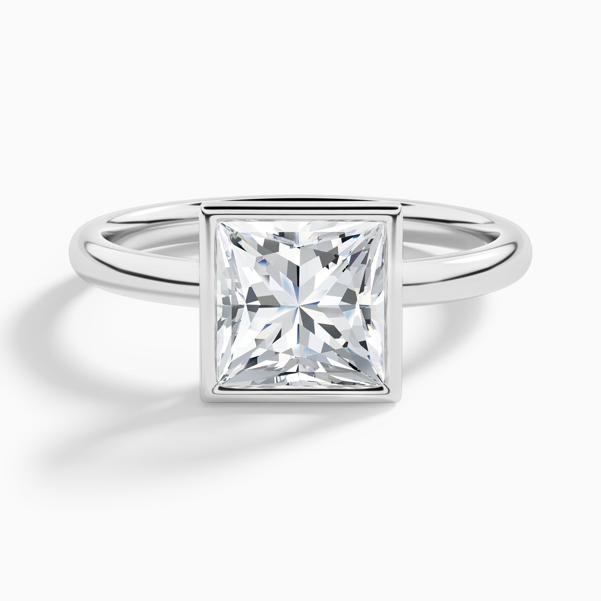 Princess Elle 2mm Bezel Solitaire Diamond Engagement Ring In 18K White Gold - Lucenjuri