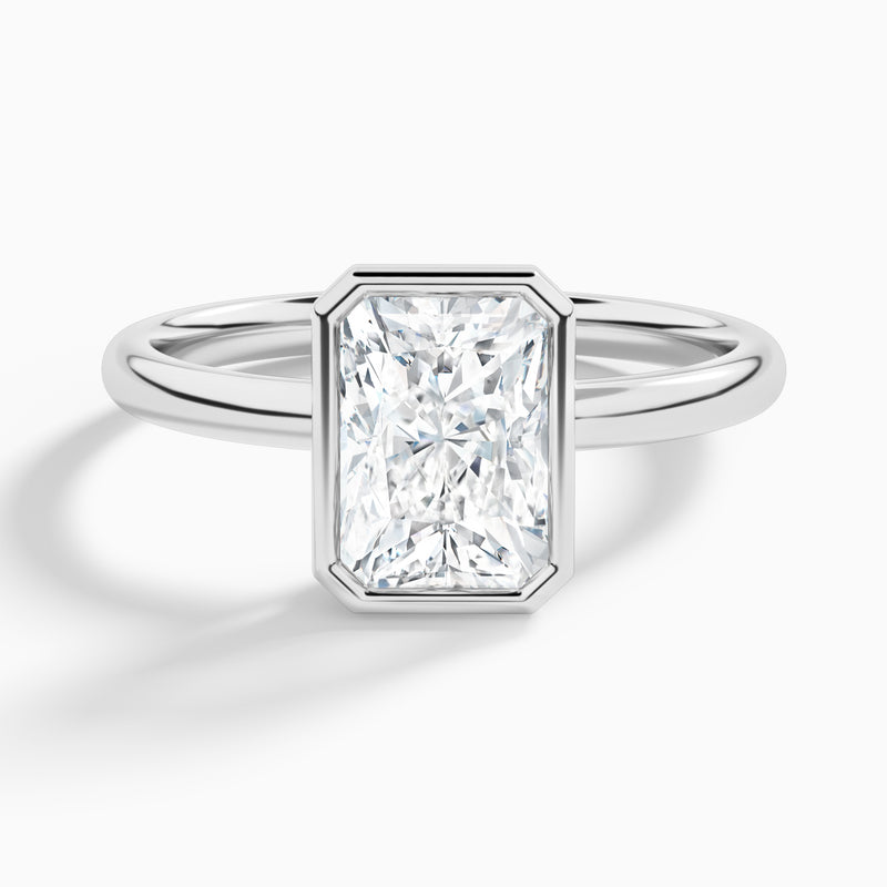 Radiant Elle 2mm Bezel Solitaire Diamond Engagement Ring In 18K White Gold - Lucenjuri