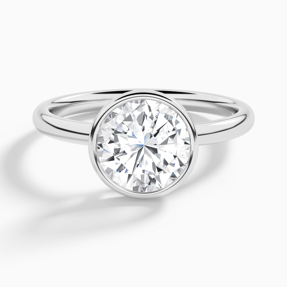 Round Elle 2mm Bezel Solitaire Diamond Engagement Ring In 18K White Gold - Lucenjuri