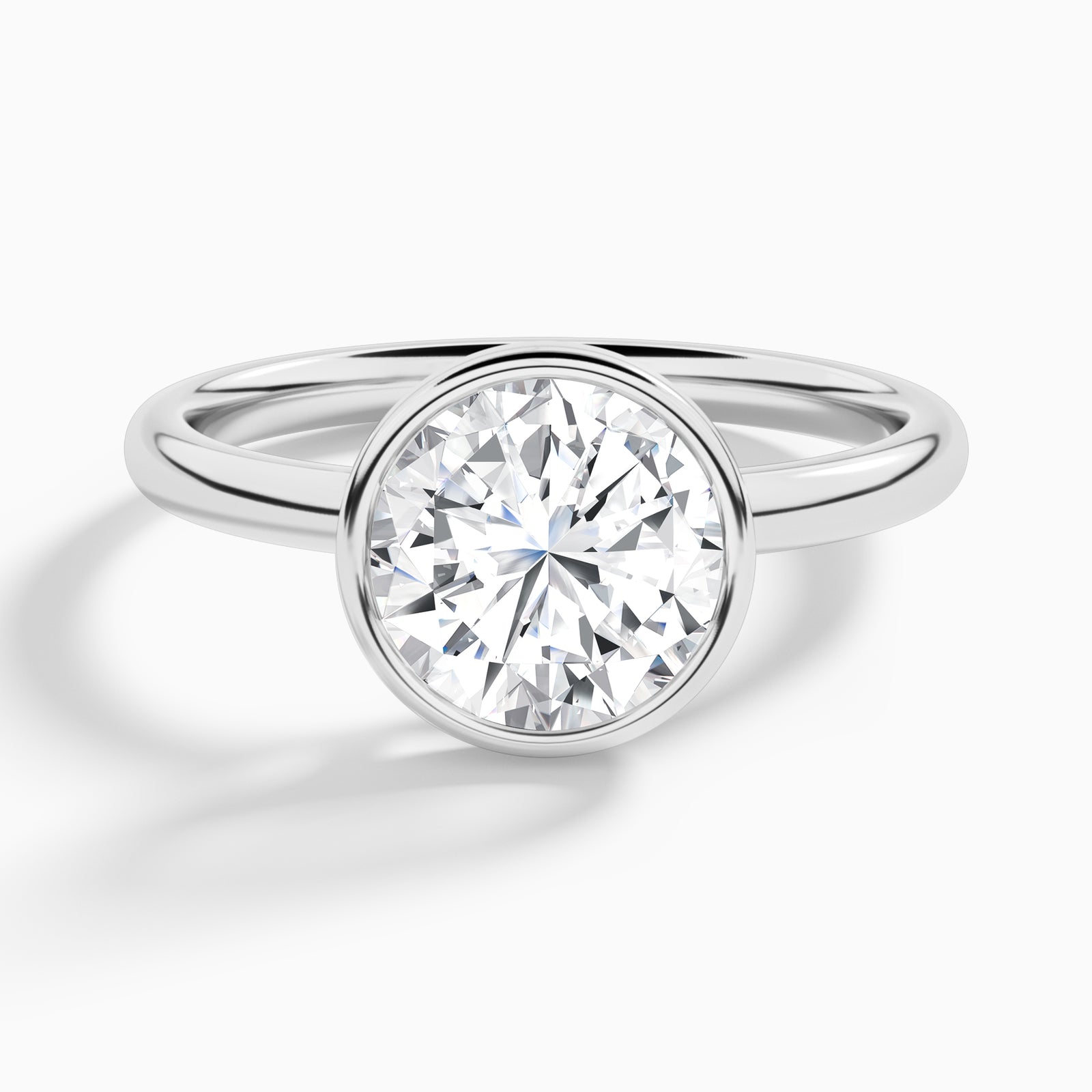Round Elle 2mm Bezel Solitaire Diamond Engagement Ring In 18K White Gold - Lucenjuri