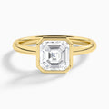 Asscher Elle 2mm Bezel Solitaire Diamond Engagement Ring In 18K Yellow Gold - Lucenjuri