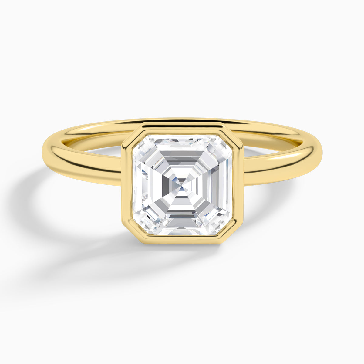 Asscher Elle 2mm Bezel Solitaire Diamond Engagement Ring In 18K Yellow Gold - Lucenjuri