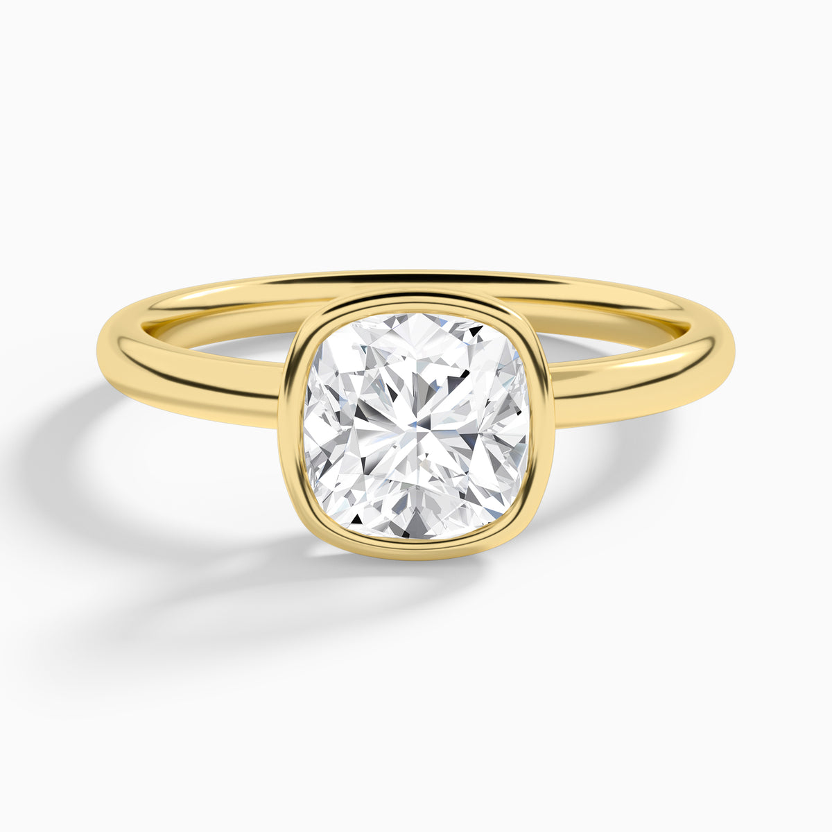 Cushion Elle 2mm Bezel Solitaire Diamond Engagement Ring In 18K Yellow Gold - Lucenjuri