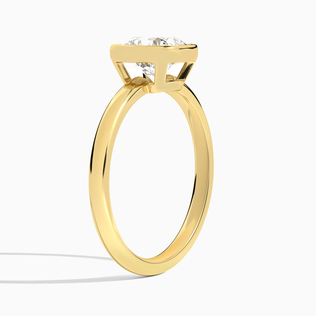 Cushion Elle 2mm Bezel Solitaire Diamond Engagement Ring In 18K Yellow Gold, Angle View