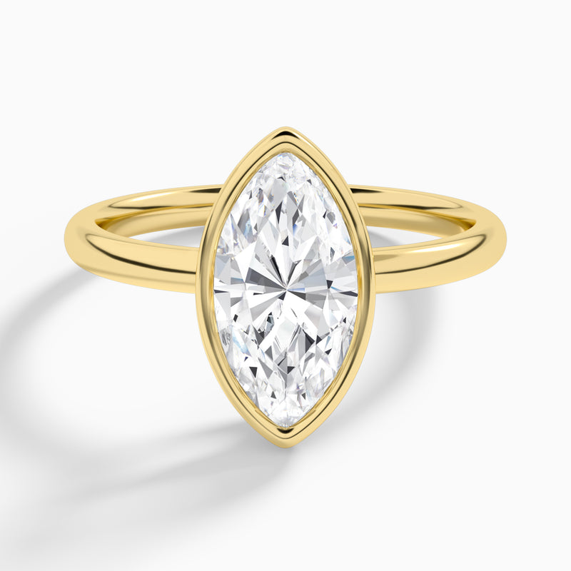 Marquise Elle 2mm Bezel Solitaire Diamond Engagement Ring In 18K Yellow Gold - Lucenjuri
