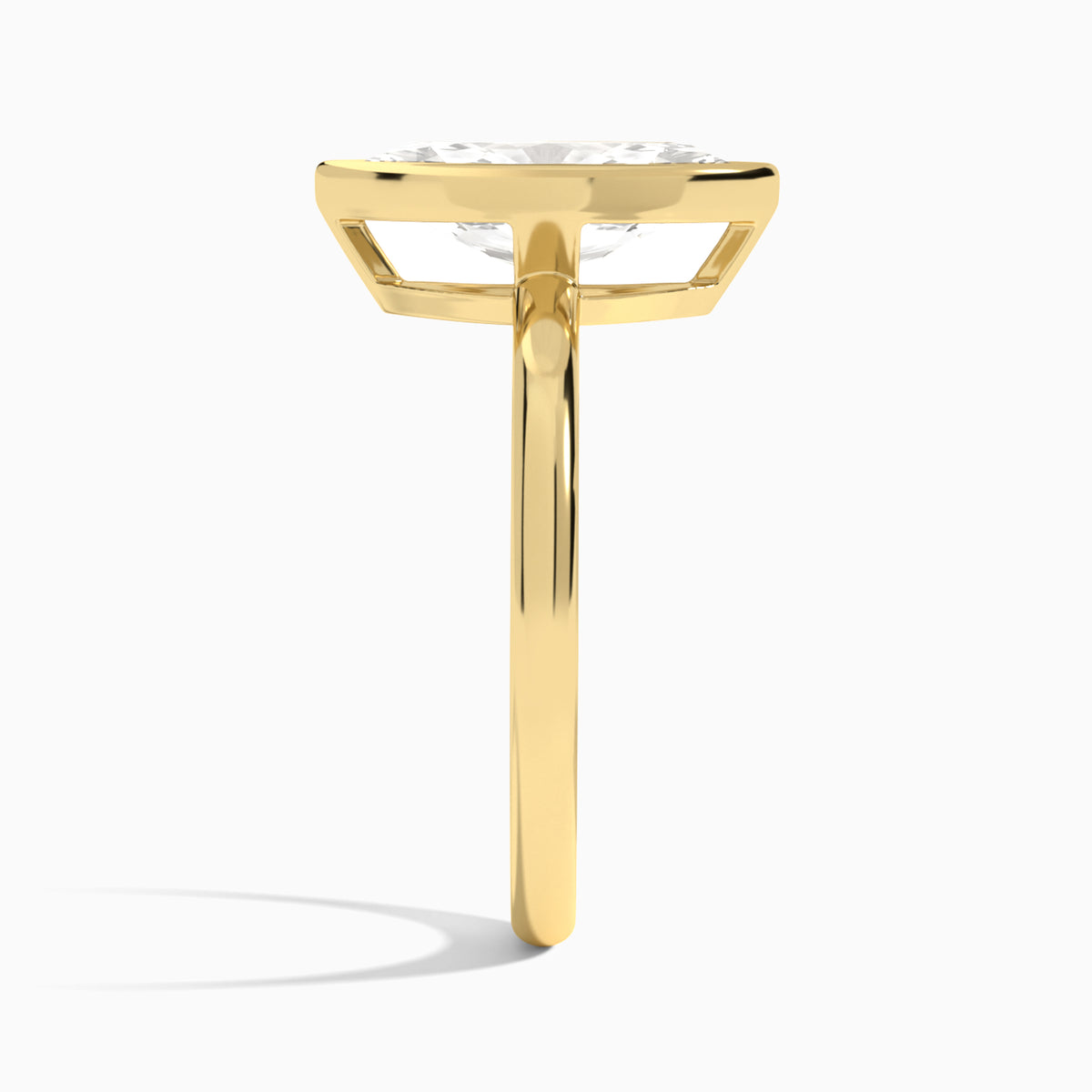 Marquise Elle 2mm Bezel Solitaire Diamond Engagement Ring In 18K Yellow Gold, Side View
