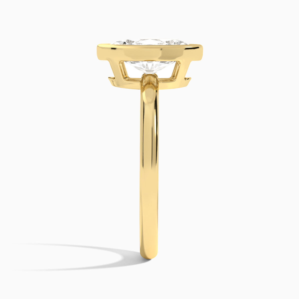 Oval Elle 2mm Bezel Solitaire Diamond Engagement Ring In 18K Yellow Gold, Side View