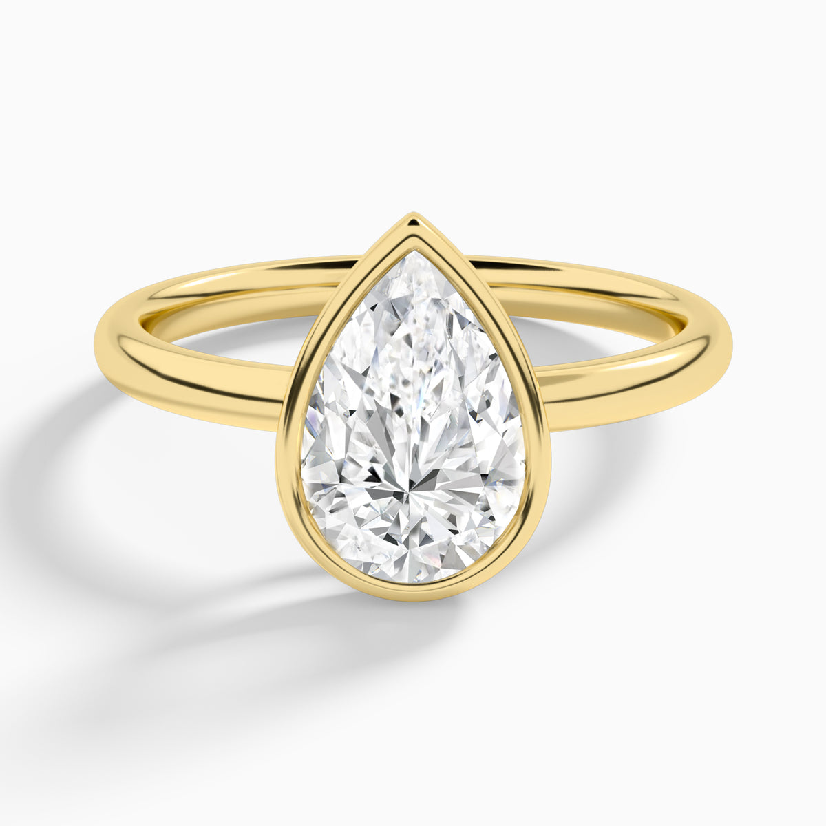 Pear Elle 2mm Bezel Solitaire Diamond Engagement Ring In 18K Yellow Gold - Lucenjuri