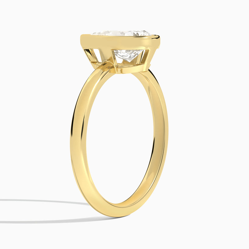Pear Elle 2mm Bezel Solitaire Diamond Engagement Ring In 18K Yellow Gold, Angle View