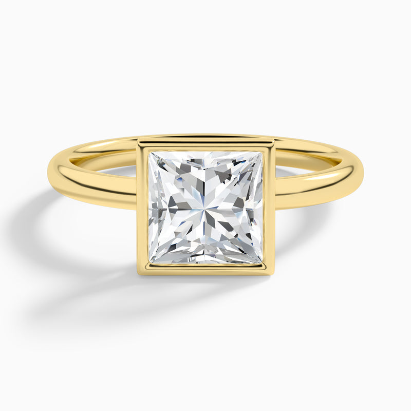 Princess Elle 2mm Bezel Solitaire Diamond Engagement Ring In 18K Yellow Gold - Lucenjuri