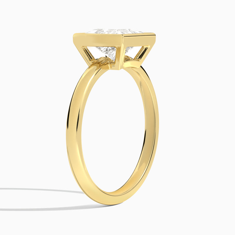 Princess Elle 2mm Bezel Solitaire Diamond Engagement Ring In 18K Yellow Gold, Angle View