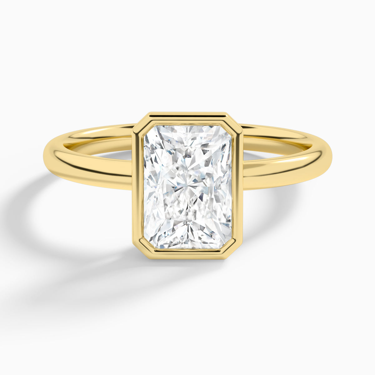 Radiant Elle 2mm Bezel Solitaire Diamond Engagement Ring In 18K Yellow Gold - Lucenjuri