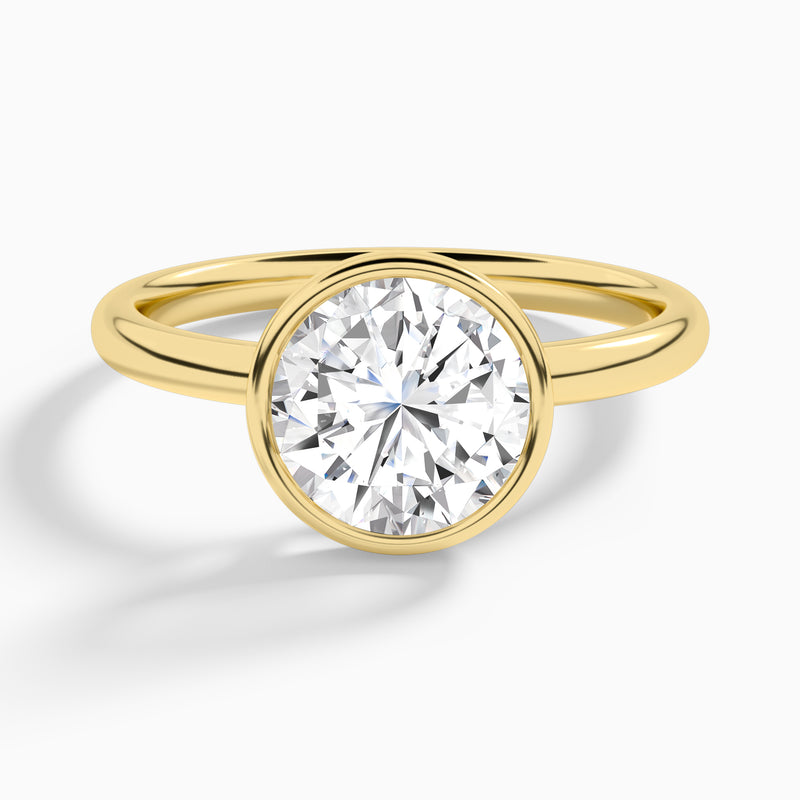 Round Elle 2mm Bezel Solitaire Diamond Engagement Ring In 18K Yellow Gold - Lucenjuri