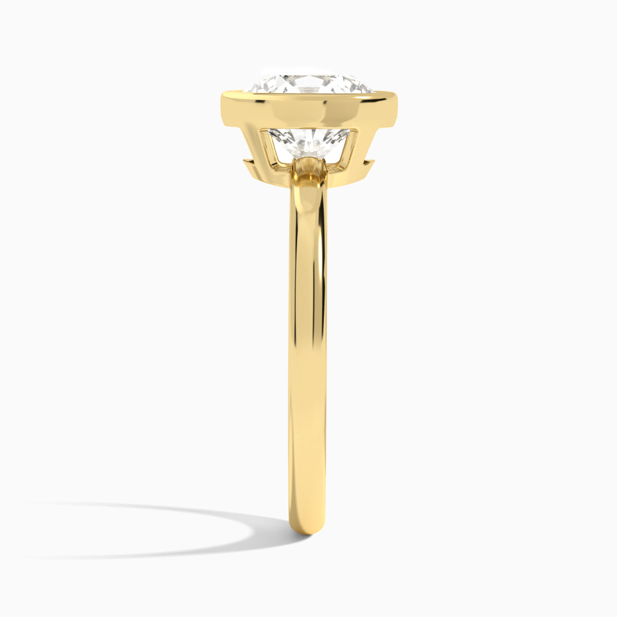 Round Elle 2mm Bezel Solitaire Diamond Engagement Ring In 18K Yellow Gold, Side View
