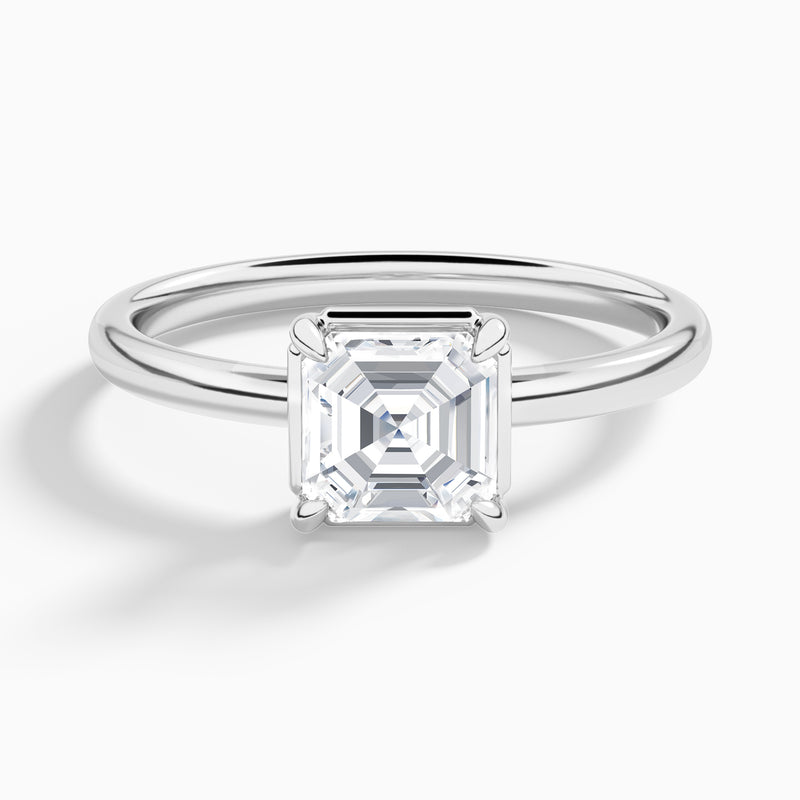 Asscher Prong Bezel Solitaire Diamond Engagement Ring In Platinum - Lucenjuri