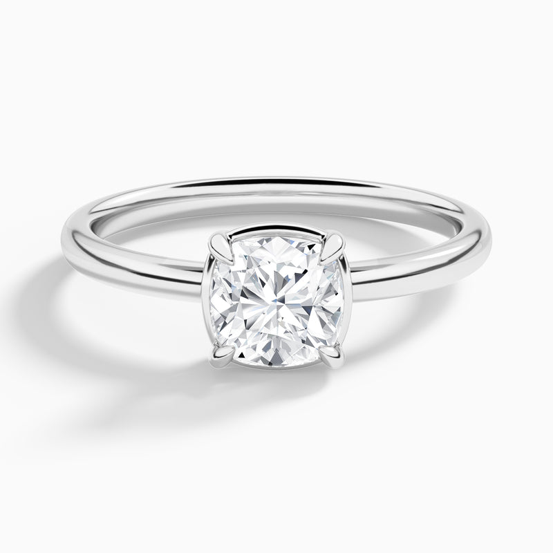 Cushion Prong Bezel Solitaire Diamond Engagement Ring In Platinum - Lucenjuri