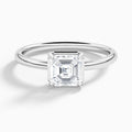 Asscher Prong Bezel Solitaire Diamond Engagement Ring In 18K White Gold - Lucenjuri
