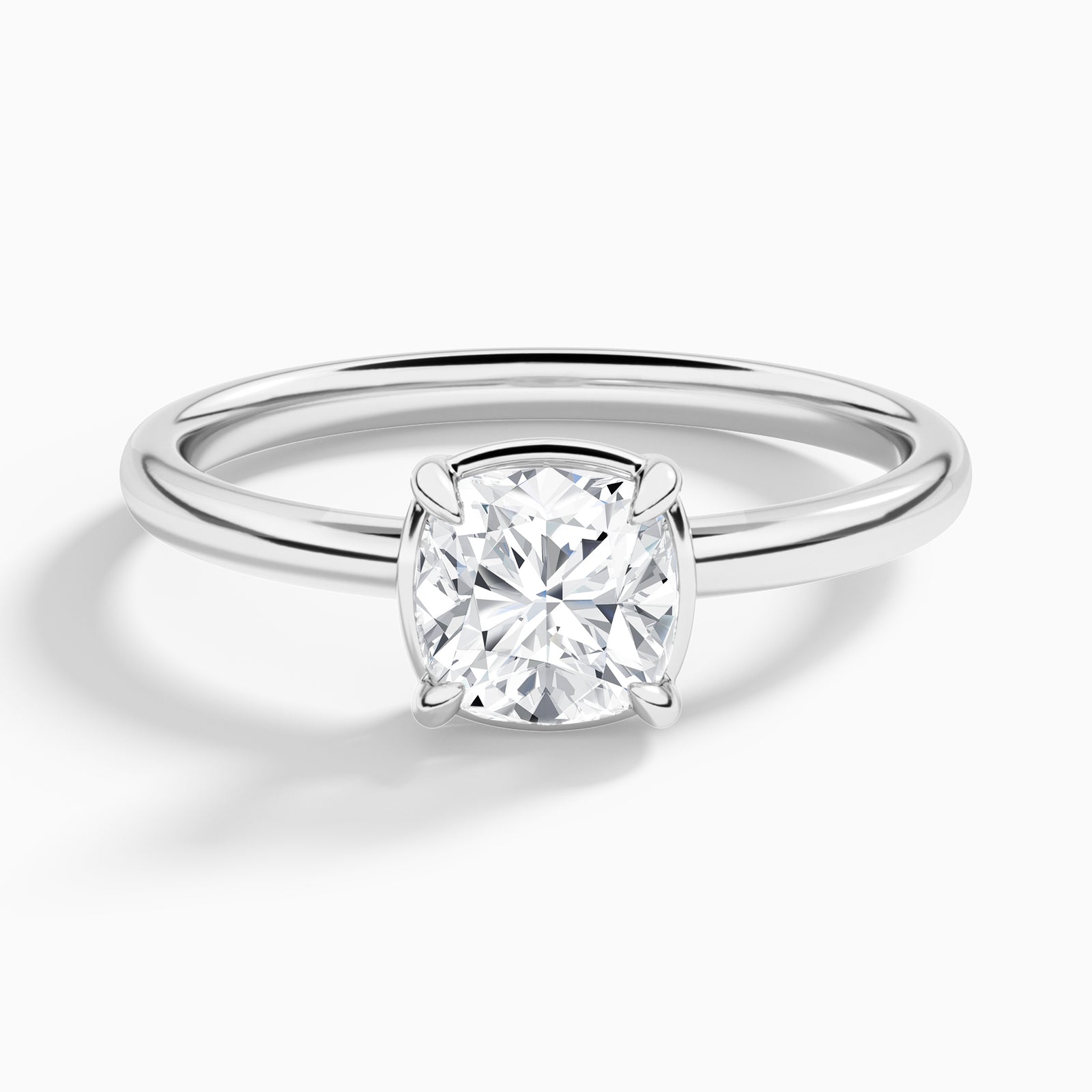 Cushion Prong Bezel Solitaire Diamond Engagement Ring In 18K White Gold - Lucenjuri