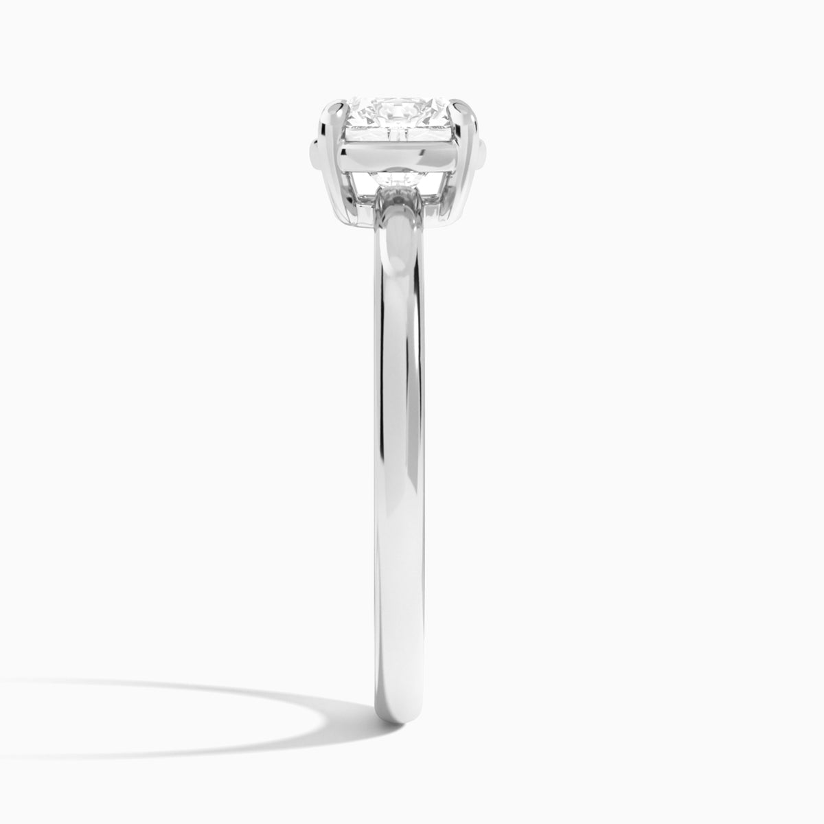 Cushion Prong Bezel Solitaire Diamond Engagement Ring In 18K White Gold, Side View