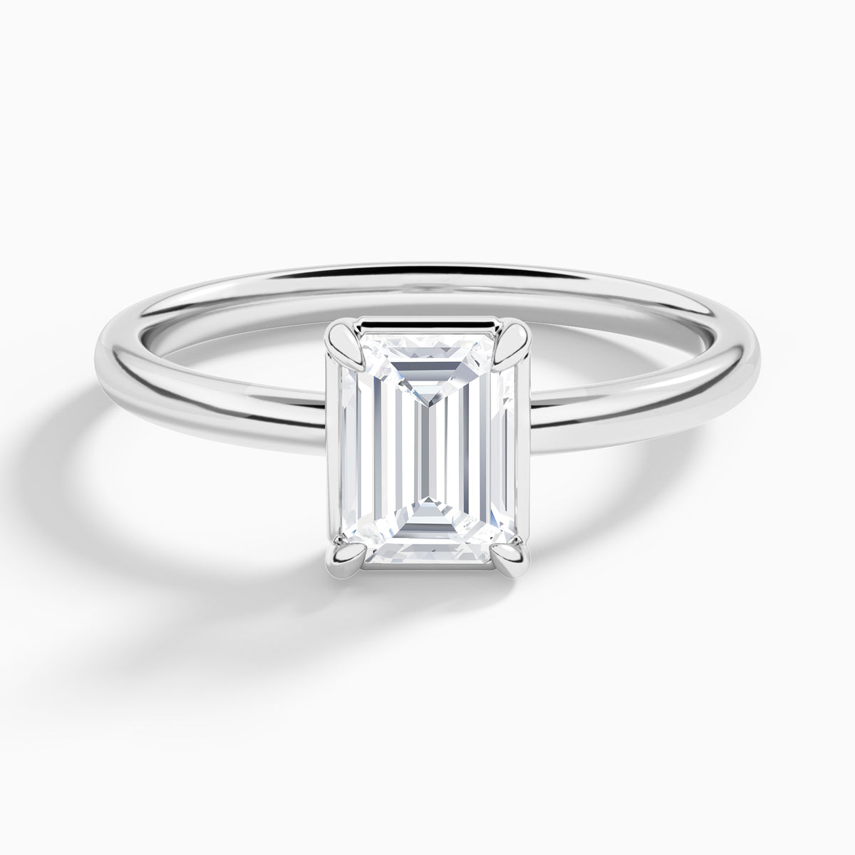 Emerald Prong Bezel Solitaire Diamond Engagement Ring In 18K White Gold - Lucenjuri