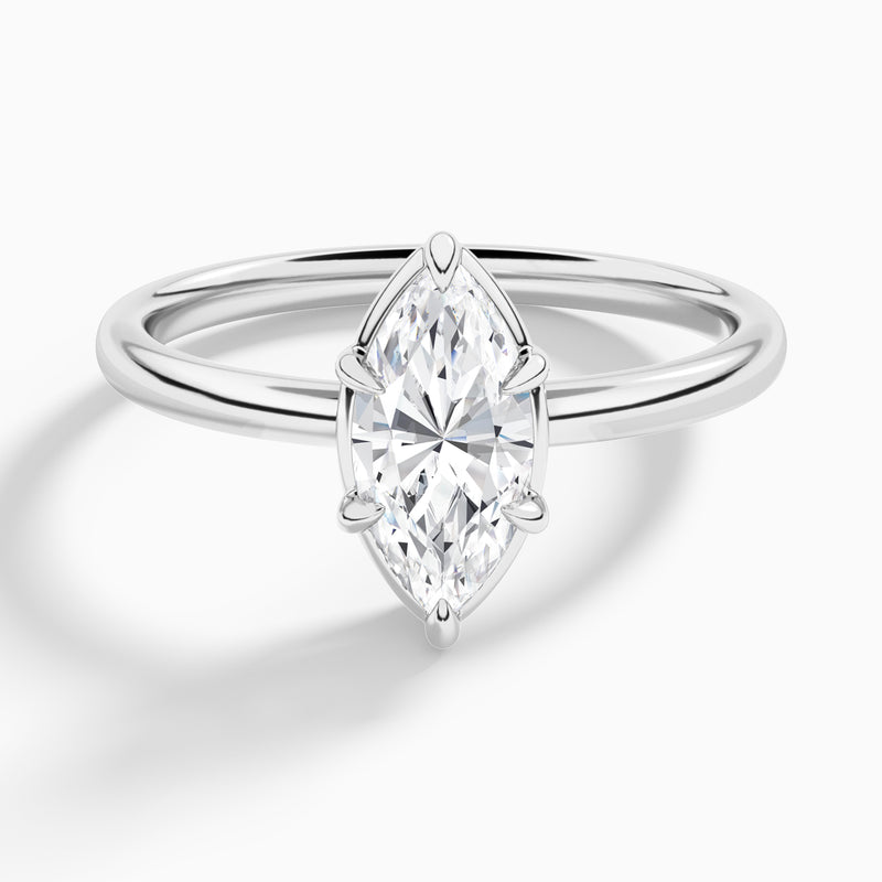 Marquise Prong Bezel Solitaire Diamond Engagement Ring In 18K White Gold - Lucenjuri