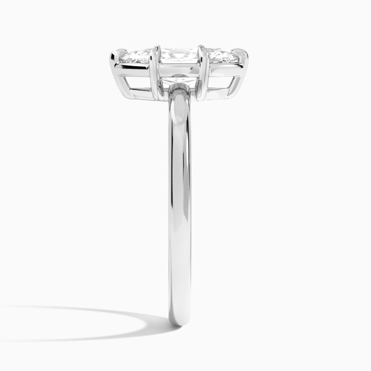 Marquise Prong Bezel Solitaire Diamond Engagement Ring In 18K White Gold, Side View