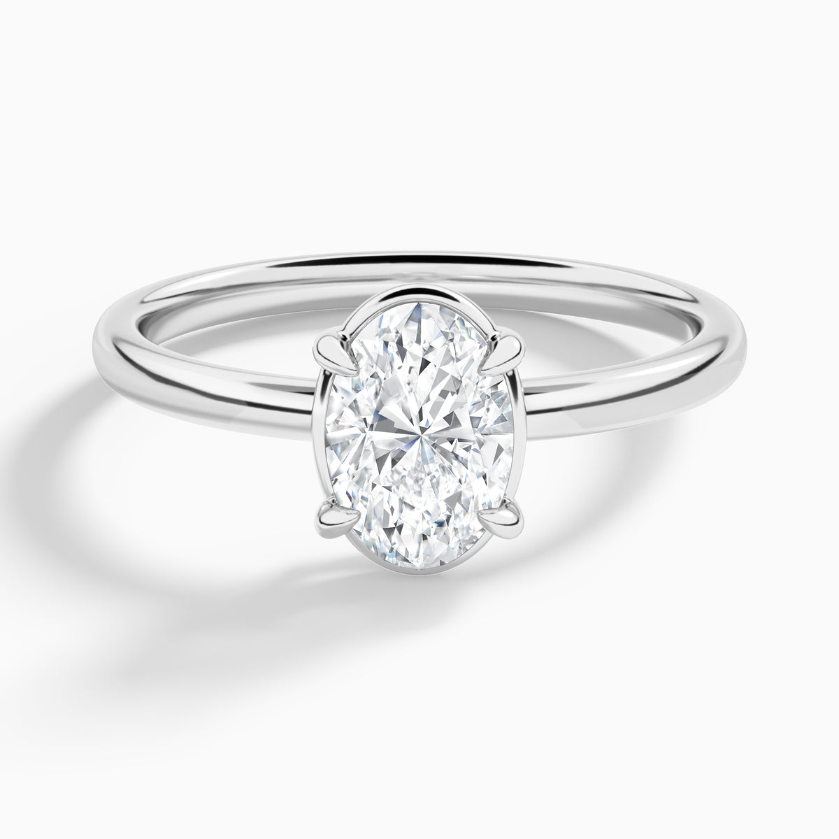 Oval Prong Bezel Solitaire Diamond Engagement Ring In 18K White Gold - Lucenjuri