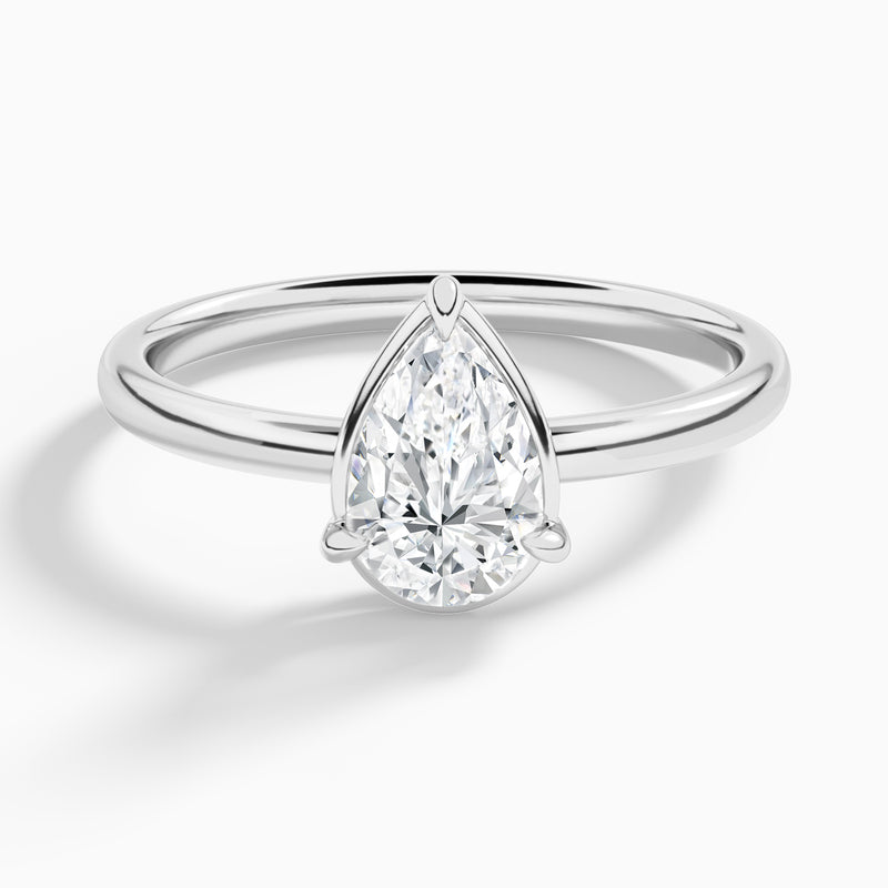 Pear Prong Bezel Solitaire Diamond Engagement Ring In 18K White Gold - Lucenjuri