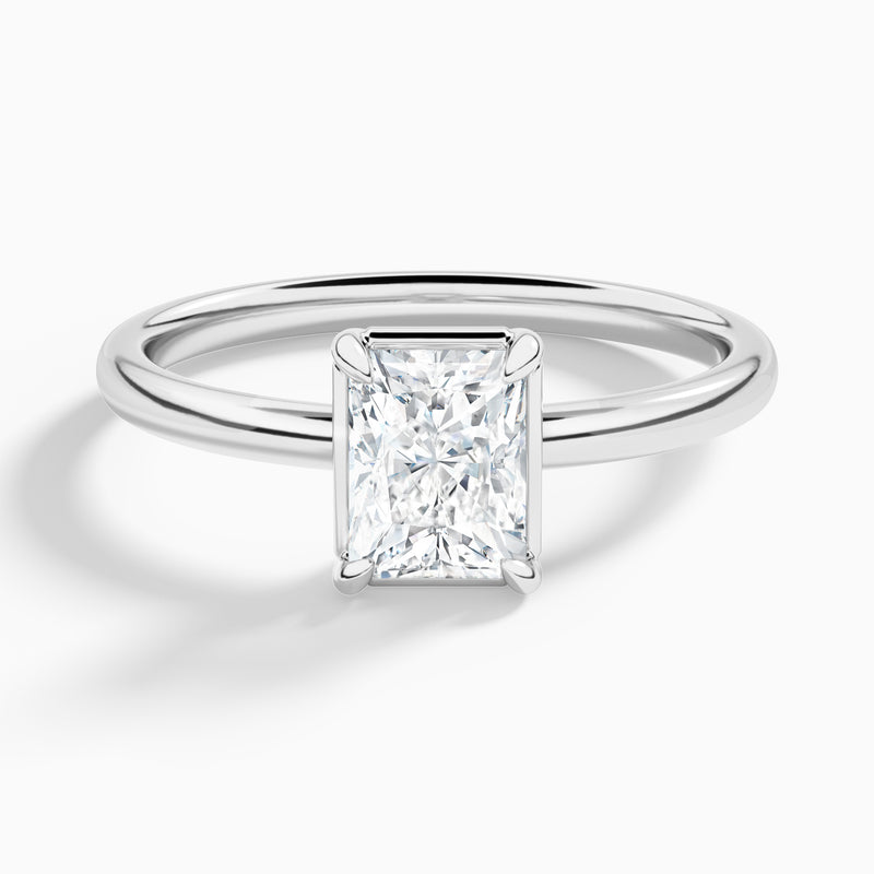 Radiant Prong Bezel Solitaire Diamond Engagement Ring In 18K White Gold - Lucenjuri