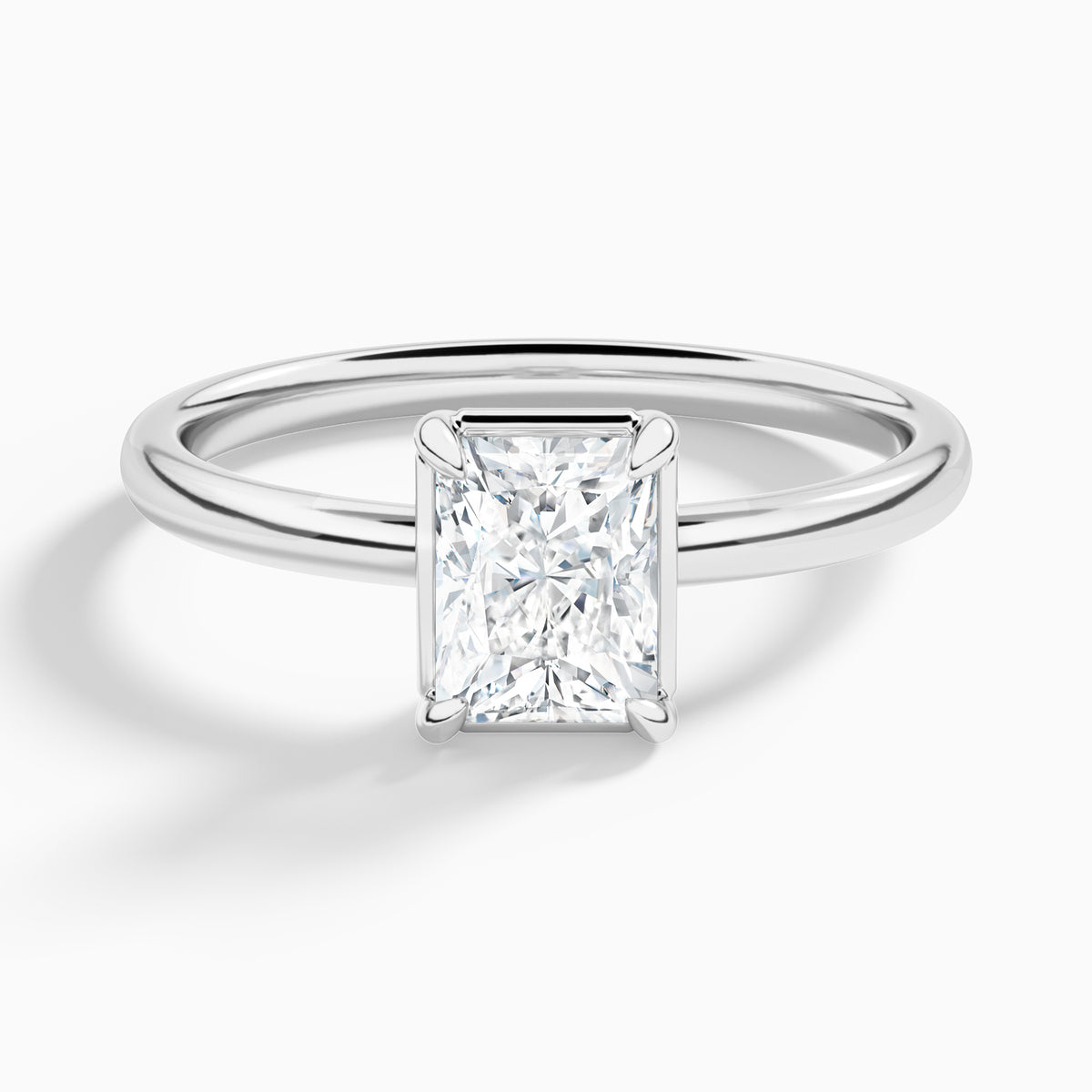 Radiant Prong Bezel Solitaire Diamond Engagement Ring In 18K White Gold - Lucenjuri