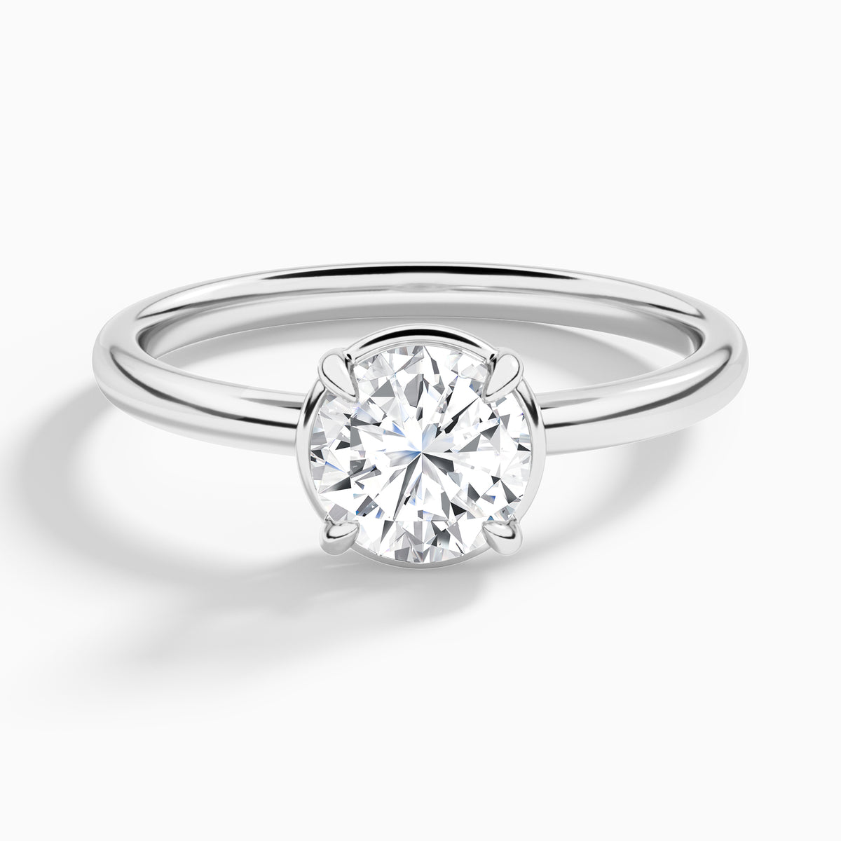 Round Prong Bezel Solitaire Diamond Engagement Ring In 18K White Gold - Lucenjuri