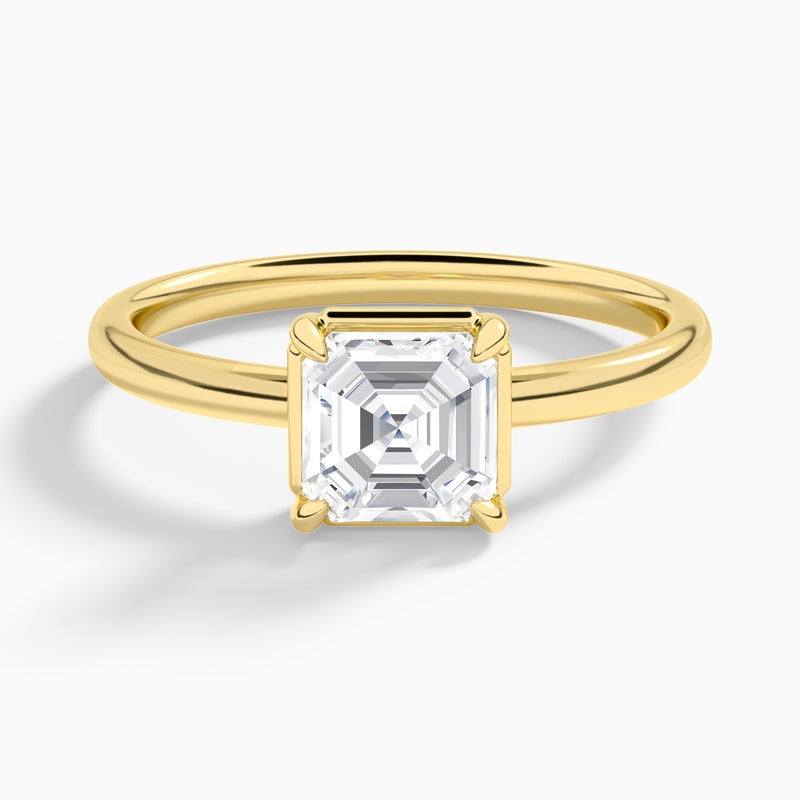Asscher Prong Bezel Solitaire Diamond Engagement Ring In 18K Yellow Gold - Lucenjuri