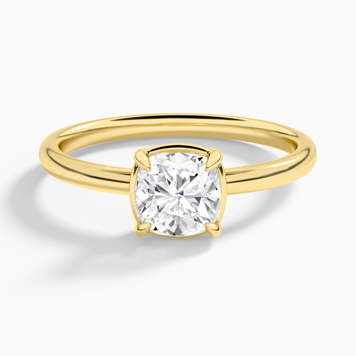 Cushion Prong Bezel Solitaire Diamond Engagement Ring In 18K Yellow Gold - Lucenjuri