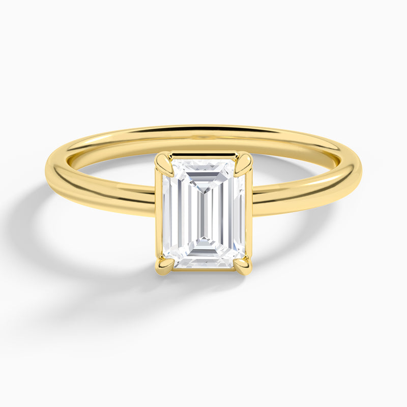 Emerald Prong Bezel Solitaire Diamond Engagement Ring In 18K Yellow Gold - Lucenjuri