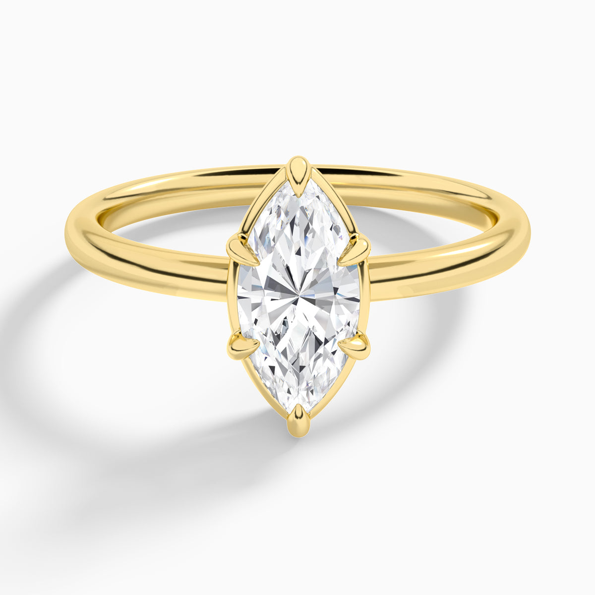 Marquise Prong Bezel Solitaire Diamond Engagement Ring In 18K Yellow Gold - Lucenjuri