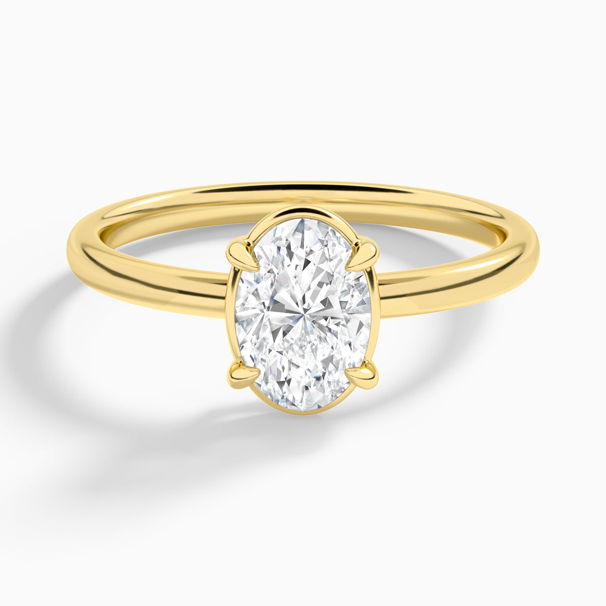 Oval Prong Bezel Solitaire Diamond Engagement Ring In 18K Yellow Gold - Lucenjuri