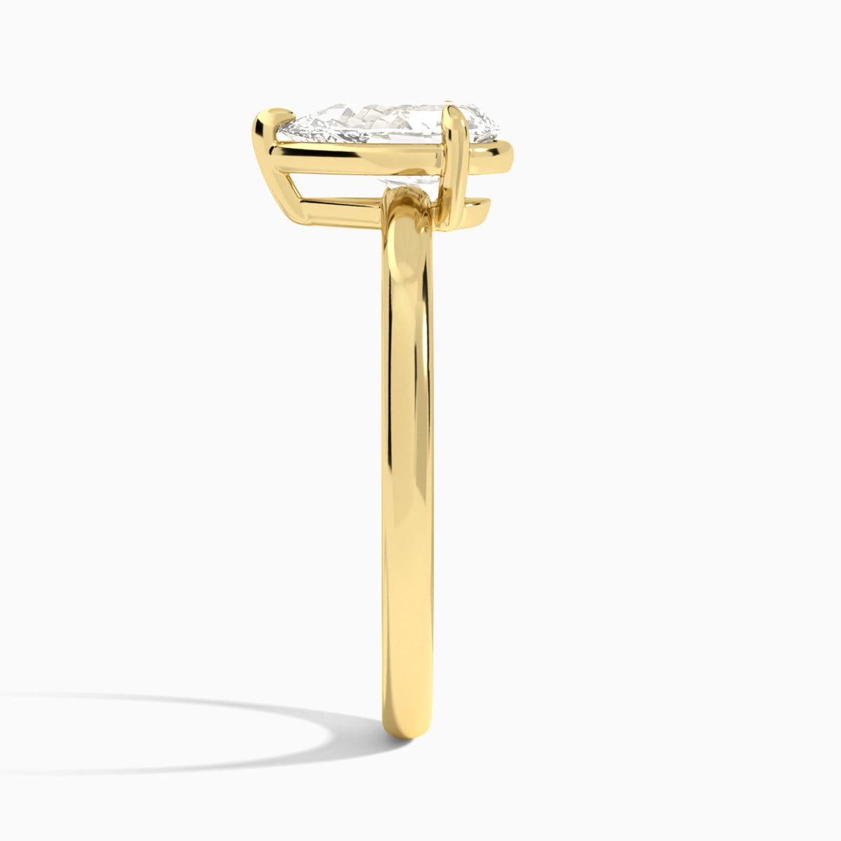 Pear Prong Bezel Solitaire Diamond Engagement Ring In 18K Yellow Gold, Side View