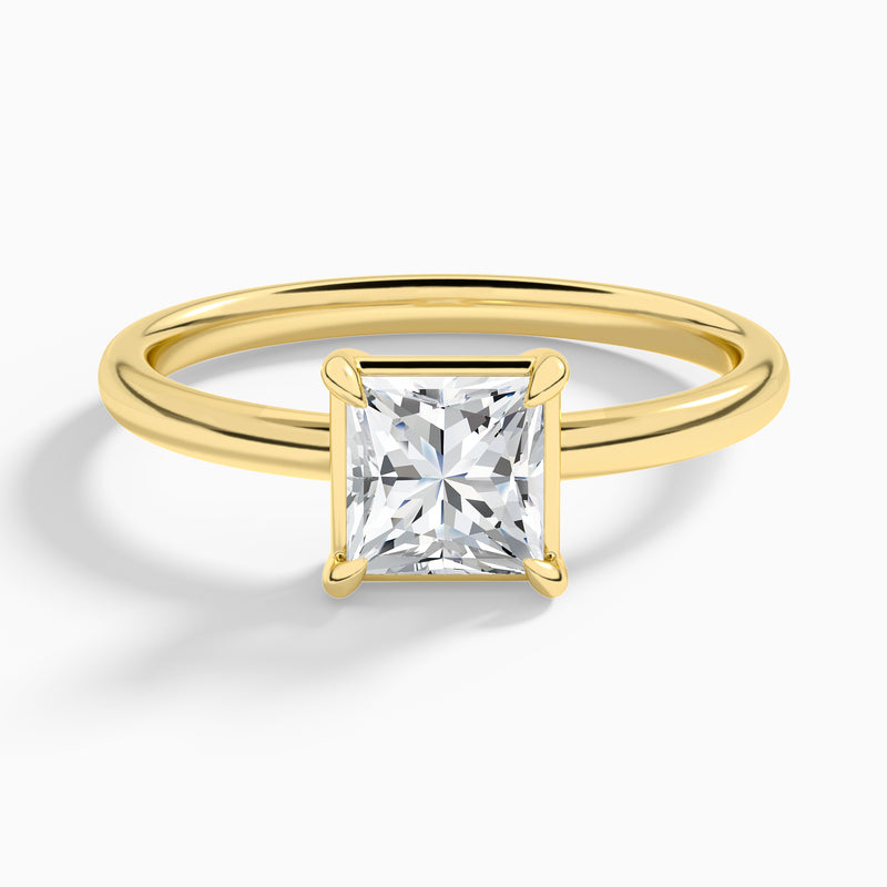 Princess Prong Bezel Solitaire Diamond Engagement Ring In 18K Yellow Gold - Lucenjuri