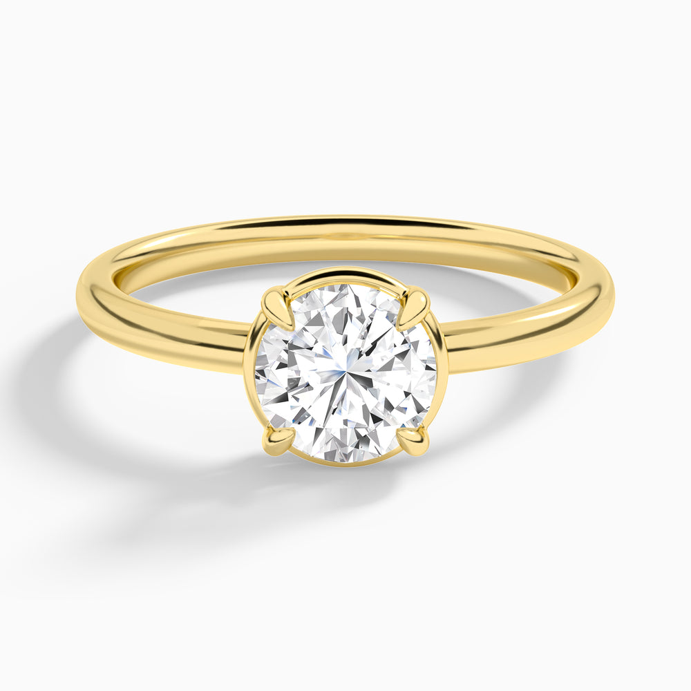 Round Prong Bezel Solitaire Diamond Engagement Ring In 18K Yellow Gold - Lucenjuri